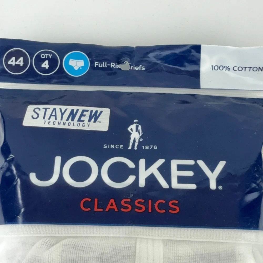 Jockey Classics Mens 4 Pack Full-Rise Briefs White 100% Cotton Size 44 Y-Front